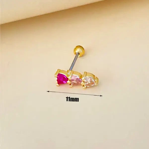 Wholesale 1 Piece Cute Heart Shape Plating Inlay Stainless Steel Steel Copper Zircon White Gold Plated Gold Plated Cartilage Earrings