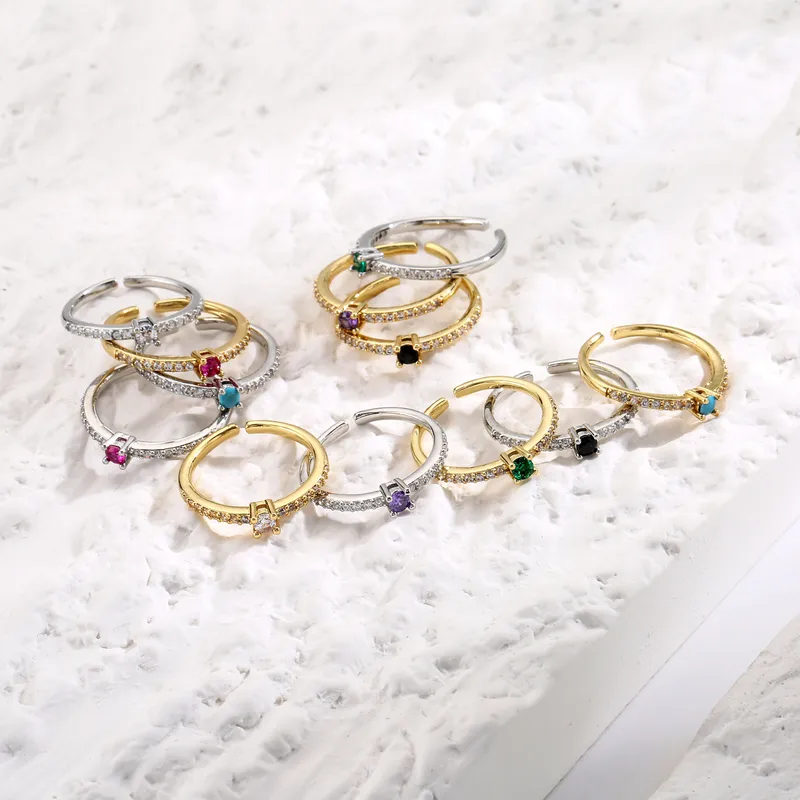 Wholesale Fashion Copper Micro-encrusted Zircon Colored Row Diamond Thin Ring