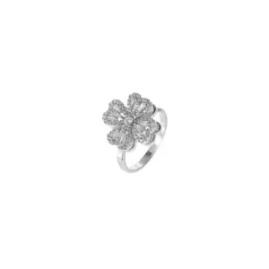 XL1502-18 Silver Double-Layer Four-Leaf Clover Spinning Ring