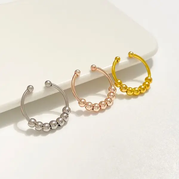 PVD Coated 14K Gold Plated Solid Color Stainless Steel Simple Style Waterproof Non Tarnish Anxiety Ring Open Ring