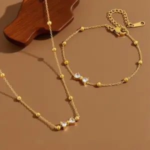 Luxurious Butterfly Knot Titanium Steel Necklace Women's Fashion Versatile Simple Clavicle Chain Jewelry Zirconia Pendant