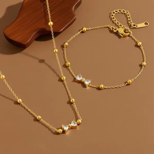 Luxurious Butterfly Knot Titanium Steel Necklace Women's Fashion Versatile Simple Clavicle Chain Jewelry Zirconia Pendant