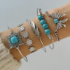 Wholesale Bohemian Style Set Turquoise Leaf Bracelet Ethnic Style Bow Flower Turquoise Bracelet suit