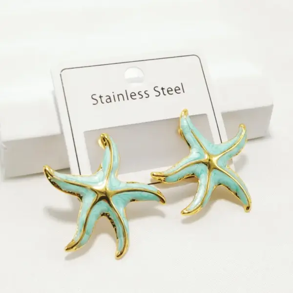 304 Stainless Steel Starfish Ion Plating (IP) Golden Plated Lady Waterproof Non Tarnish Gold Ear Studs