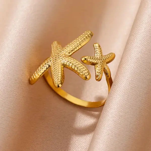 Starfish Ring For Women, Three-dimensional Design In 304 Stainless Steel With 18K Real Gold Plated PVD Coating 0.03µm