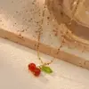 Wholesale 304 Stainless Steel Plastic Cherry Fruit Ion Plating (IP) 18K Gold Plated Cute Sweet Waterproof Non Tarnish Plating O-shaped Chain Box Chain Gold Earrings Necklace Jewelry Set