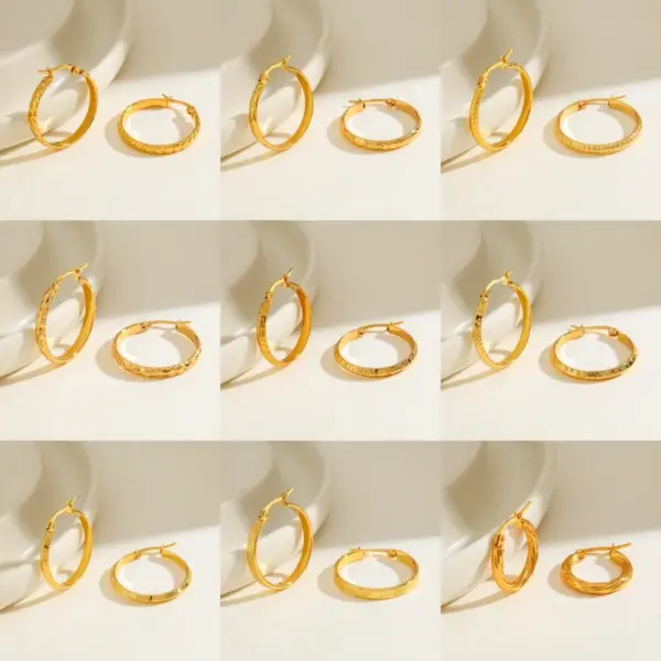 Wholesale Round Vacuum Electroplating (In Furnace) Plated 18K Real Gold 304 Stainless Steel No Inlay Material Hoop Earrings For Women