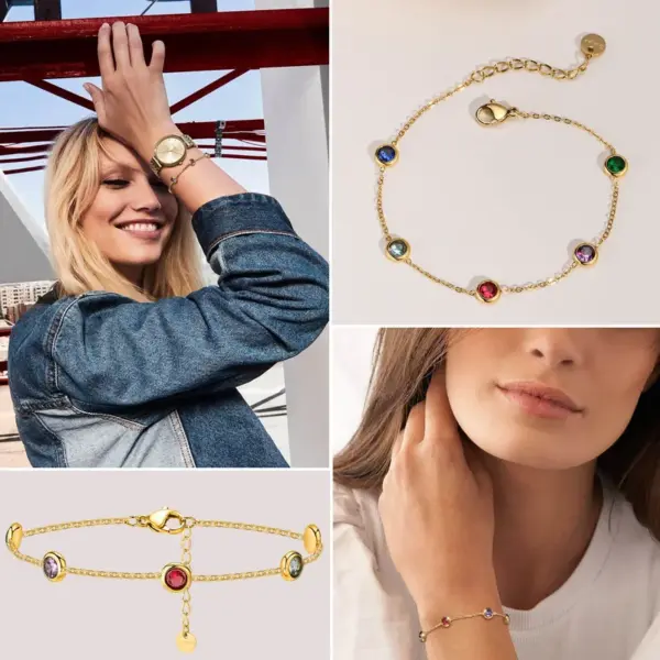 PVD Coated Real Gold Plated 18K Gold Round 304 Stainless Steel Simple Style Waterproof Non Tarnish 304 Stainless Steel Bracelets