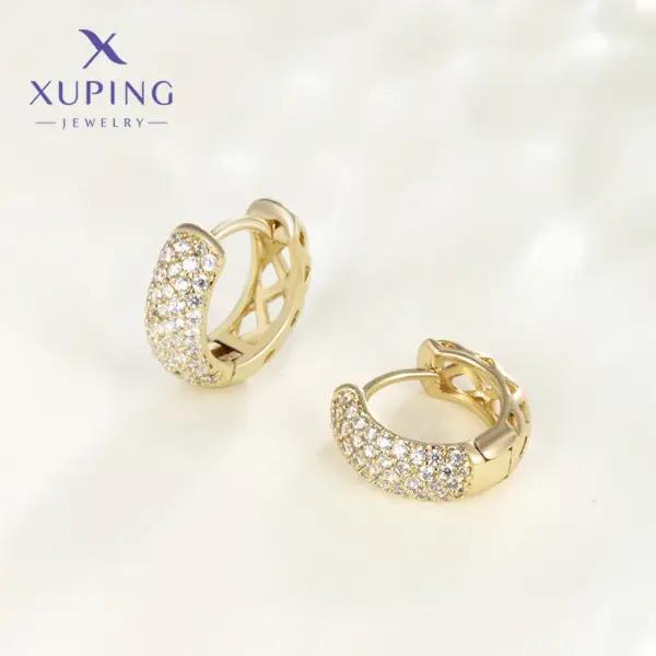 Wholesale 1 Pair XUPING Simple Style Commute Circle Inlay Copper Artificial Gemstones 18K Gold Plated Hoop Earrings