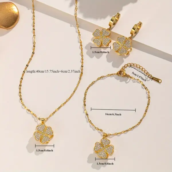 Wholesale Copper Four Leaf Clover Electroplated 18K Real Gold Plated Elegant Waterproof Non Tarnish Bracelets Earrings Necklace