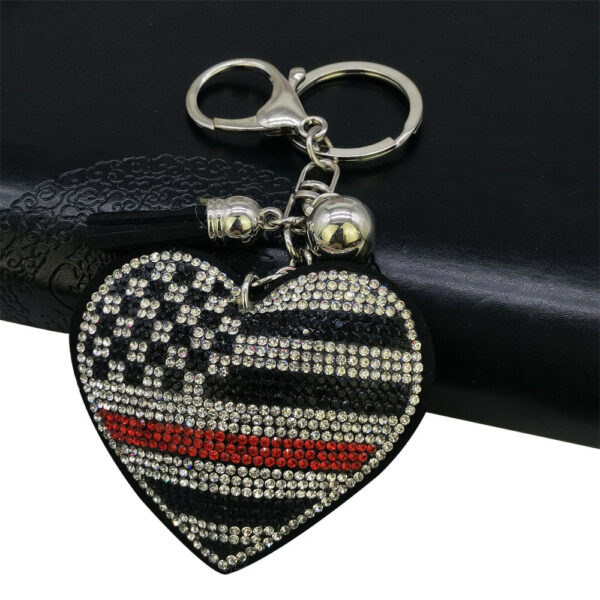 Wholesale Velvet Diamond-Encrusted National Flag Peach Heart Keychain