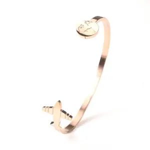 Wholesale Ins Style Map Airplane Titanium Steel Plating Cuff Bracelets
