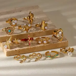 PVD Coated Real Gold Plated Geometric Heart Shape 304 Stainless Steel Casual Elegant Simple Style Waterproof Non Tarnish Open Rings