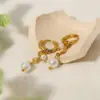 Wholesale PVD Coated 18K Gold Real Gold Plated Round 304 Stainless Steel IG Style Simple Style Waterproof Non Tarnish Drop Earrings