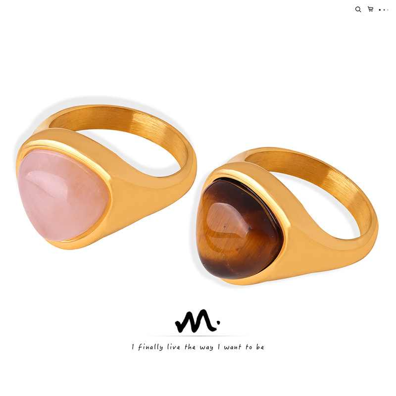 Wholesale Europe and the United States cross-border hot sale natural wder stone natural tiger eye stone vintage light luxury elegant cole pair ring ti