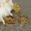 Wholesale Ion Plating (IP) Real Gold Plated 18K Gold Crab 304 Stainless Steel Cat's Eye Stone Vacation Marine Style Waterproof Non Tarnish Open Rings