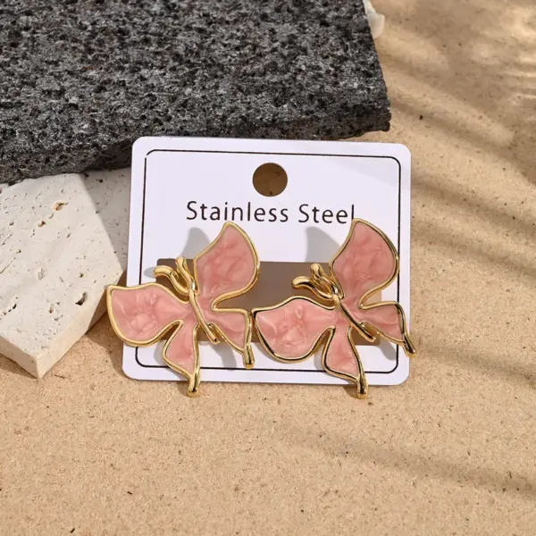 Butterfly Shaped Earrings Color Retention Electroplating Drip Oil Design Polished Stainless Steel For Women Casual Holiday Style