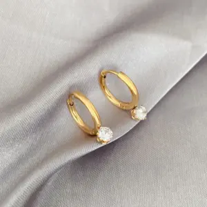 Gold Titanium Steel Zircon Earrings