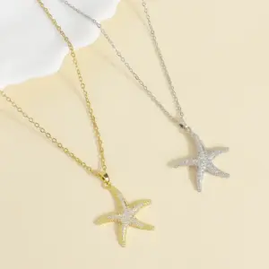 Wholesale PVD Coated 18K Gold Plated Starfish 304 Stainless Steel Romantic Shiny Waterproof Non Tarnish 304 Stainless Steel Pendant Necklace