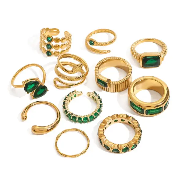 304 Stainless Steel Geometric PVD Coated Zircon Real Gold Plated Vintage Style French Style Waterproof Non Tarnish Plating Rings