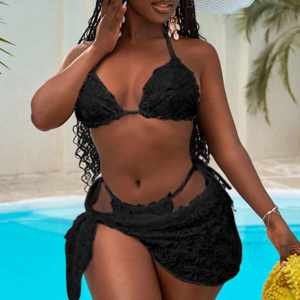 Wholesale 2025 European and American Cross-border New Bikini Three-piece Sexy Triangle Bag Strap Flower Fabric Bikini Ladies