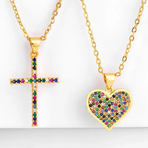 Wholesale Copper Inlaid Zircon Heart Necklace