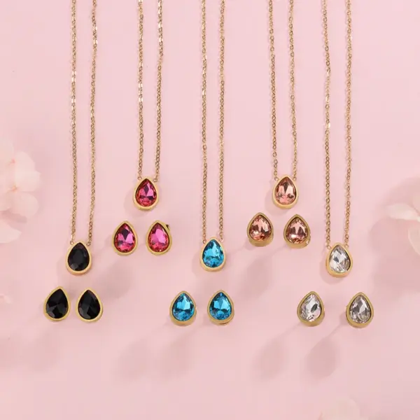 304 Stainless Steel Glass Water oplets Ion Plating (IP) Artificial Rhinestones 18K Gold Plated Sweet Simple Style Waterproof Non Tarnish Inlay Regular Chain Multicolor-Golden Yellow Jewelry Set