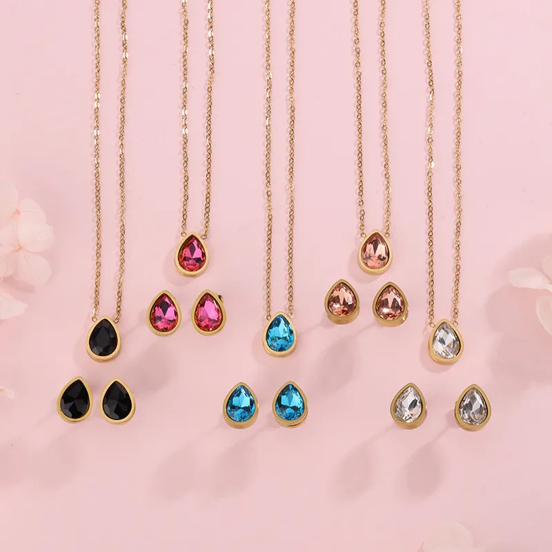 Wholesale 304 Stainless Steel Glass Water oplets Ion Plating (IP) Artificial Rhinestones 18K Gold Plated Sweet Simple Style Waterproof Non Tarnish Inl