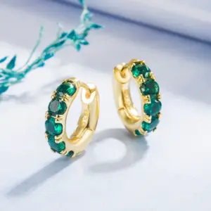 Wholesale Fashion Diamond Emerald Geometric Copper 14k Gold Earrings Female