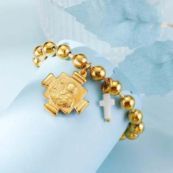 Wholesale PVD Coated Real Gold Plated 24K 18K Gold Portrait Cross 304 Stainless Steel Retro Simple Style Waterproof Non Tarnish 304 Stainless Steel Bracelets