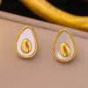 Wholesale 304 Stainless Steel Plastic Fruit PVD Coated Shell 18K Gold Plated Cute Waterproof Non Tarnish Polishing Inlay Gold Ear Studs