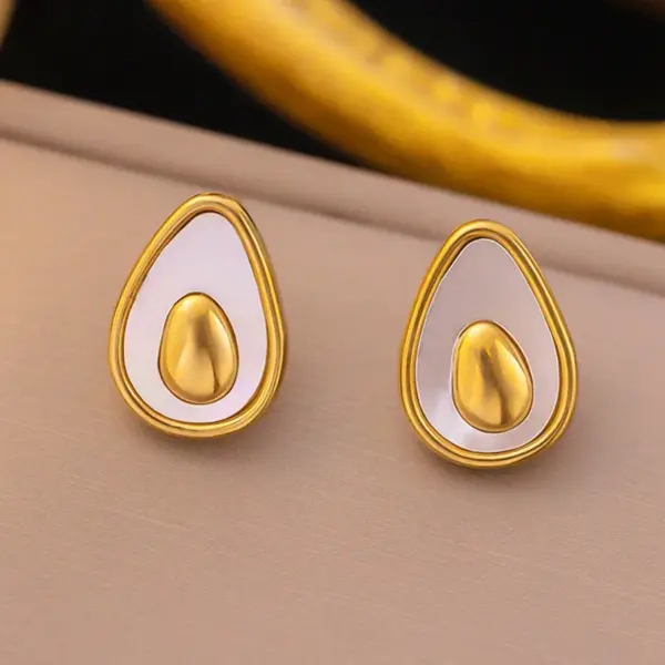 Wholesale 304 Stainless Steel Plastic Fruit PVD Coated Shell 18K Gold Plated Cute Waterproof Non Tarnish Polishing Inlay Gold Ear Studs