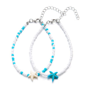Blue and white starfish (blue beads are randomly placed)