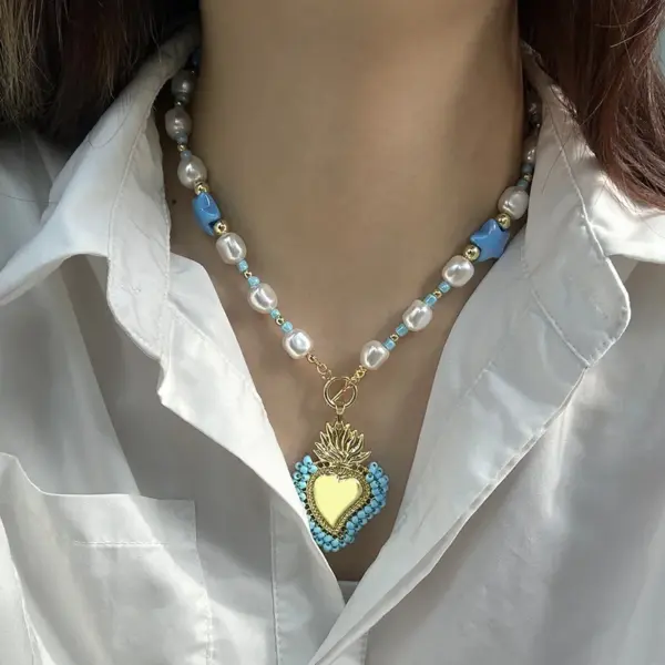 Wholesale Copper 18K Gold Plated Beaded Plating Star Heart Shape Pendant Necklace