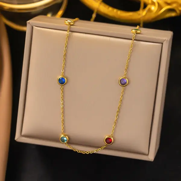Wholesale PVD Coated Real Gold Plated 18K Gold Round Colorful 304 Stainless Steel Elegant Glam Waterproof Non Tarnish Bracelets Earrings Necklace