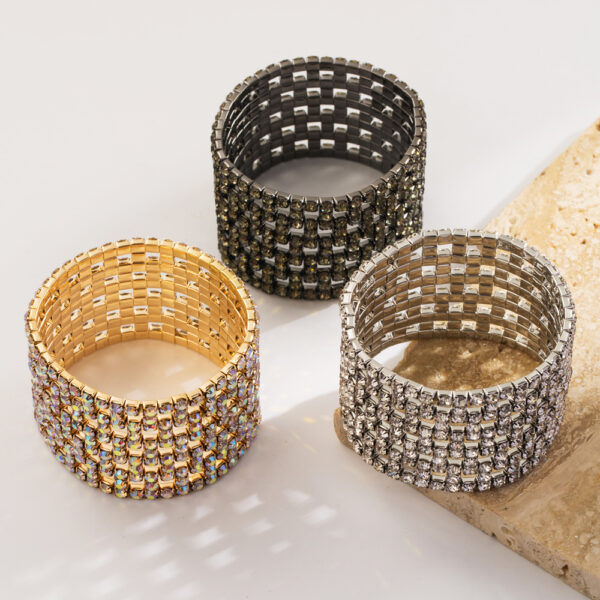oly-2f0a25ea2635f28f393af524f0d33428 Wholesale Hollow Claw Chain Full Diamond Bracelet Multi-row Wide-brimmed Elastic Bracelet Internet Celebrity Same Style Fashion Bracelet Jewelry