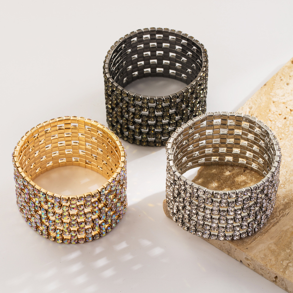 Wholesale Hollow Claw Chain Full Diamond Bracelet Multi-row Wide-brimmed Elastic Bracelet Internet Celebrity Same Style Fashion Bracelet Jewelry