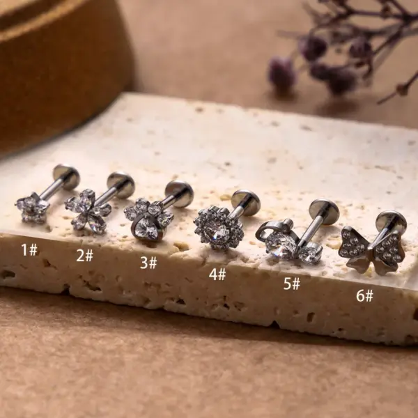 Wholesale 1 Piece Ear Cartilage Rings & Studs Basic Classic Style Flower Bow Knot Titanium Plating Inlay Zircon Lip Rings Ear Cartilage Rings & Studs