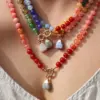 Wholesale Ion Plating (IP) 18K Gold Plated Palm Dolphin Heart Shape 304 Stainless Steel Crystal Glass Vacation Beach Waterproof Non Tarnish OT Clasp Toggle Closure Pendant Necklace