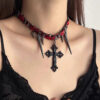 oly-2f1c556594f0aff8acf665f98dd1140c Wholesale Gothic Spice Girl Style Leopard Print Rivet Cross Necklace Women Sweet Cool Necklace chocker Clavicle Chain Abi Aessories