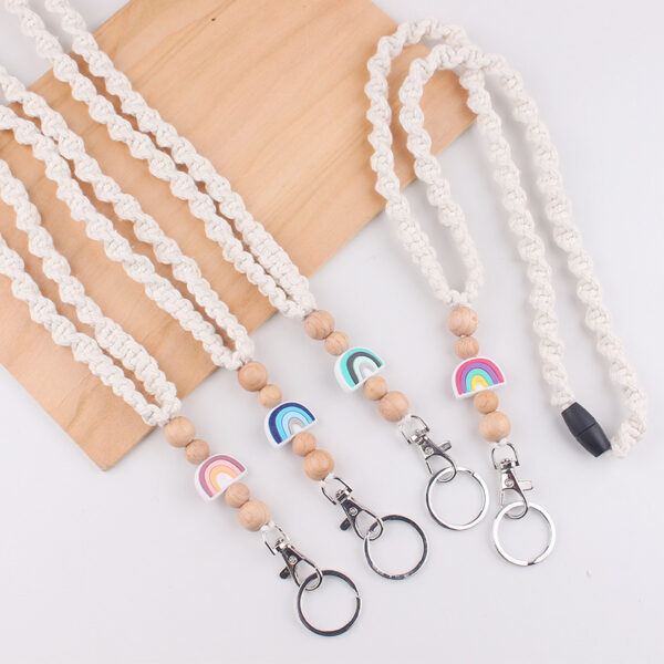 Wholesale Handmade Woven Necklace Keychain Creative DIY Rainbow Silicone Beads Brand Work Id Lanyard