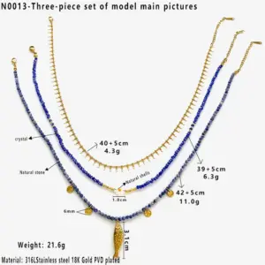 Main Picture Embossed Chain Chrysanthemum Fish Necklace Three-Piece Set / One Size / N0013