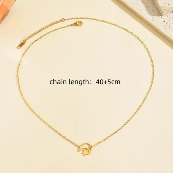Wholesale PVD Coated Real Gold Plated 18K Gold Star Moon 304 Stainless Steel Vintage Style Simple Style Waterproof Non Tarnish 304 Stainless Steel Necklace