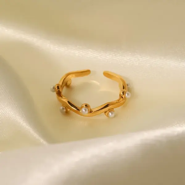 Wholesale PVD Coated Real Gold Plated Geometric 316 Stainless Steel Retro Waterproof Non Tarnish Open Ring