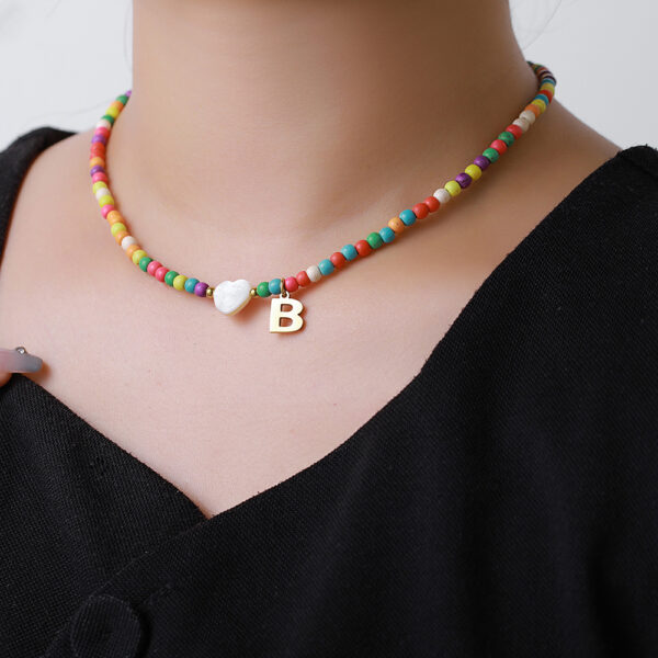 Wholesale Cross-border hot selling stainless steel letter necklace mixed color turquoise shell love clavicle chain DIY hot fashion necklace