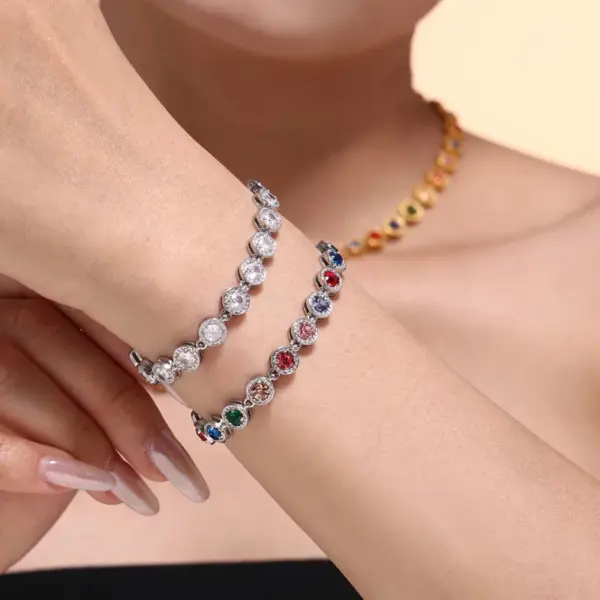 Wholesale 304 Stainless Steel Geometric PVD Coated Zircon Real Gold Plated Glam Luxurious Vacation Waterproof Non Tarnish Plating Inlay Jewelry Set