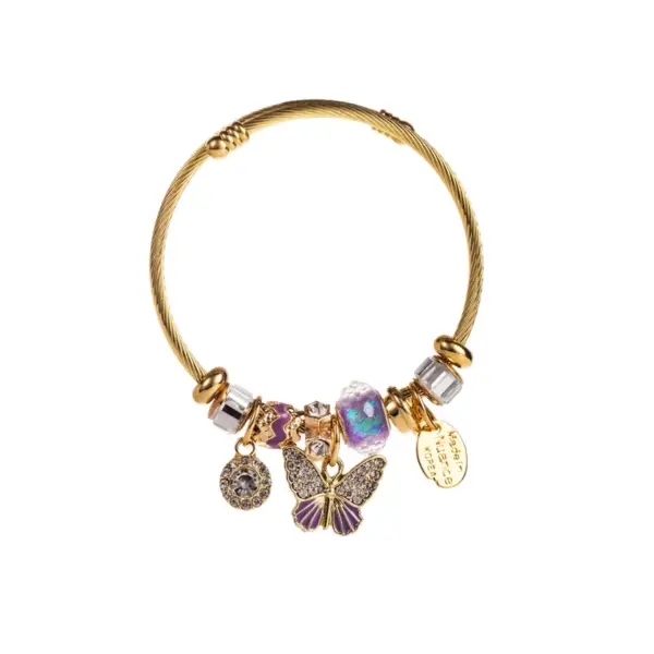 Wholesale Elegant Sweet Butterfly 304 Stainless Steel Alloy Gold Plated Rhinestones Bangle In Bulk