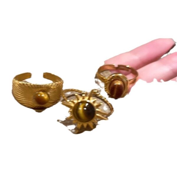 Wholesale Golden Sun Flower Tiger Eye Ring Women's 2024 New High-grade Sense Ring Niche Design Unique Ring