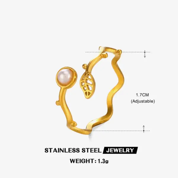 Wholesale Ion Plating (IP) 18K Gold Plated Leaves 304 Stainless Steel IG Style Waterproof Non Tarnish Open Rings