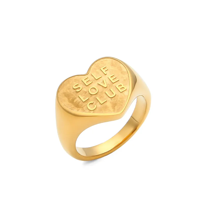 Wholesale PVD Coated Real Gold Plated 18K Gold Heart 304 Stainless Steel Fashion Waterproof Non Tarnish Rings